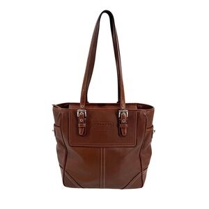 Coach Brown Leather Tote Bag F11396 Vintage Shoulder Bag Purse Silver Hardware